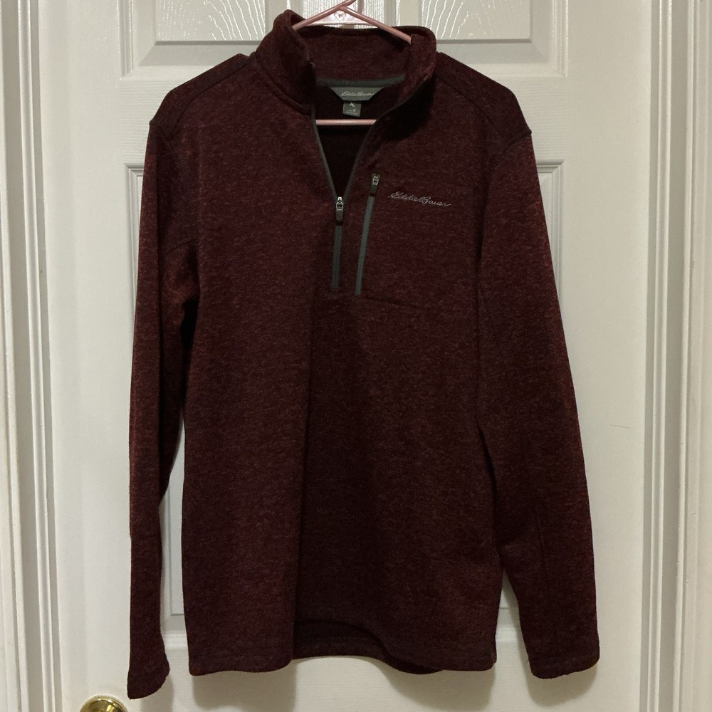 Eddie Bauer Mens M Burgundy/Black 1/4 Zip Knit Radiator Fleece Pullover Outdoor
